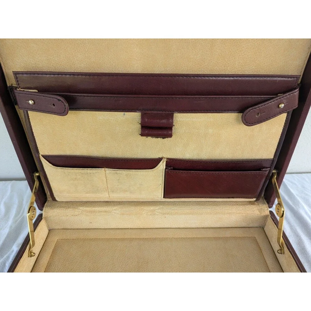 VTG TUMI Leather Attache Briefcase Burgundy Red Combination Lock Organizer Case